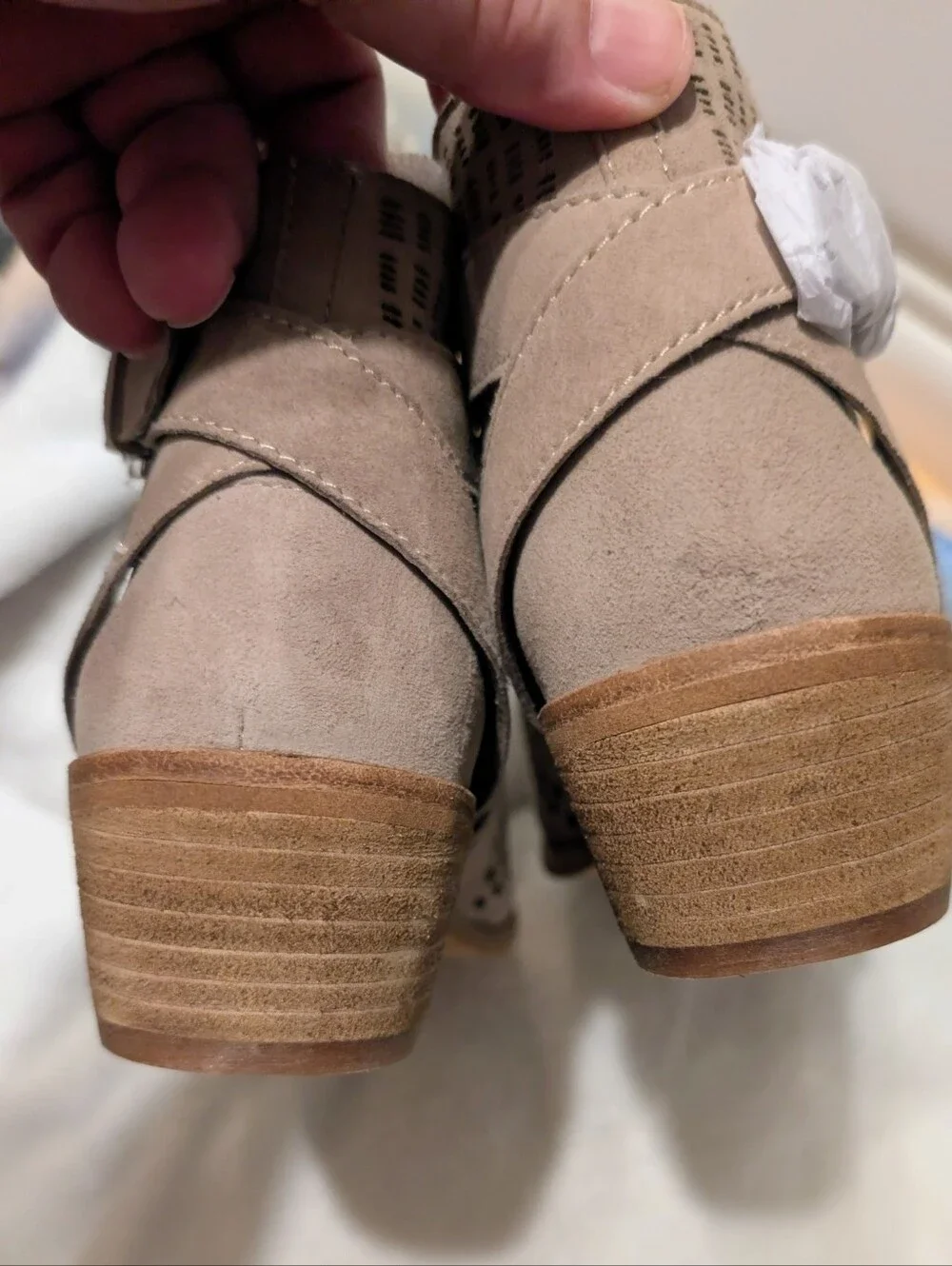 NWOT Vince Camuto Taupe Laser-Cut Suede Ankle Booties With Buckle 8.5